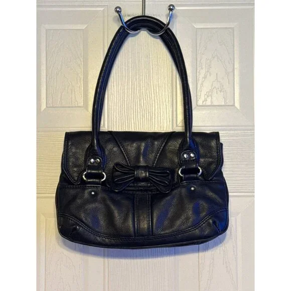 Xude London Black Soft Genuine Leather Shoulder Bag With Bow Leather - Picture 1 of 13